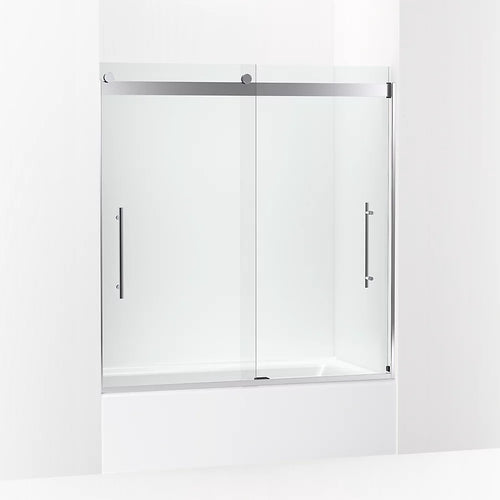 Kohler Frameless sliding bath door, 61-9/16" H x 56-5/8 - 59-5/8" W, with 5/16"-thick Crystal Clear glass