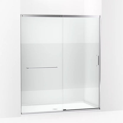 Kohler Sliding shower door, 75-1/2" H x 62-1/4 - 65-5/8" W with heavy 5/16" thick Crystal Clear glass with privacy band