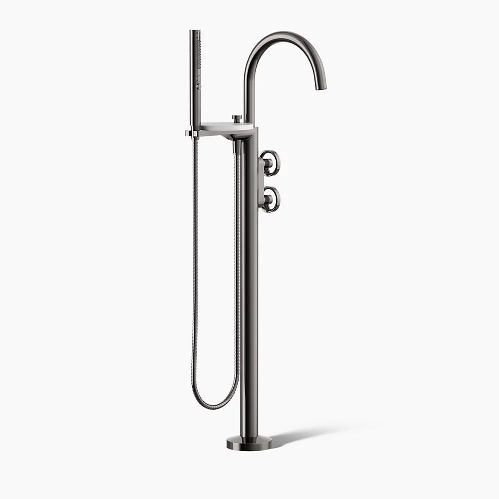 Kohler Floor-mount bath filler trim with industrial handles and handshower