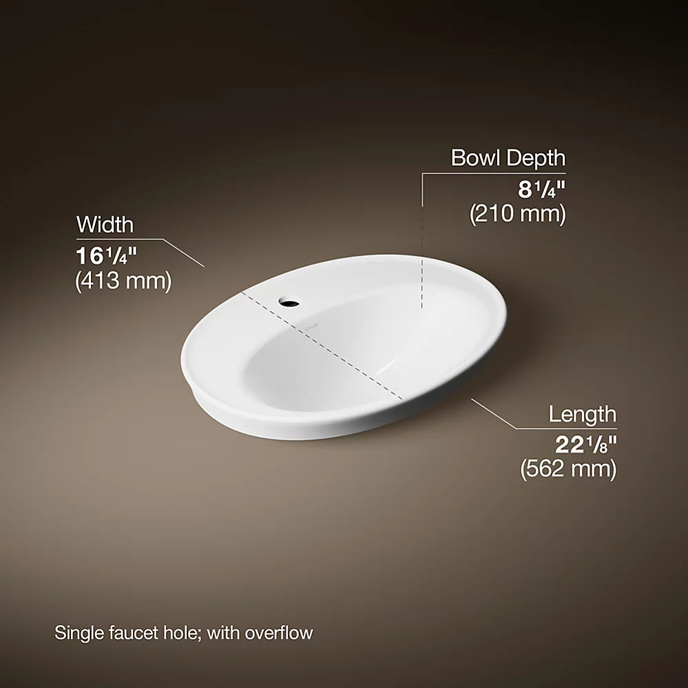 Kohler 22-1/4" oval drop-in bathroom sink