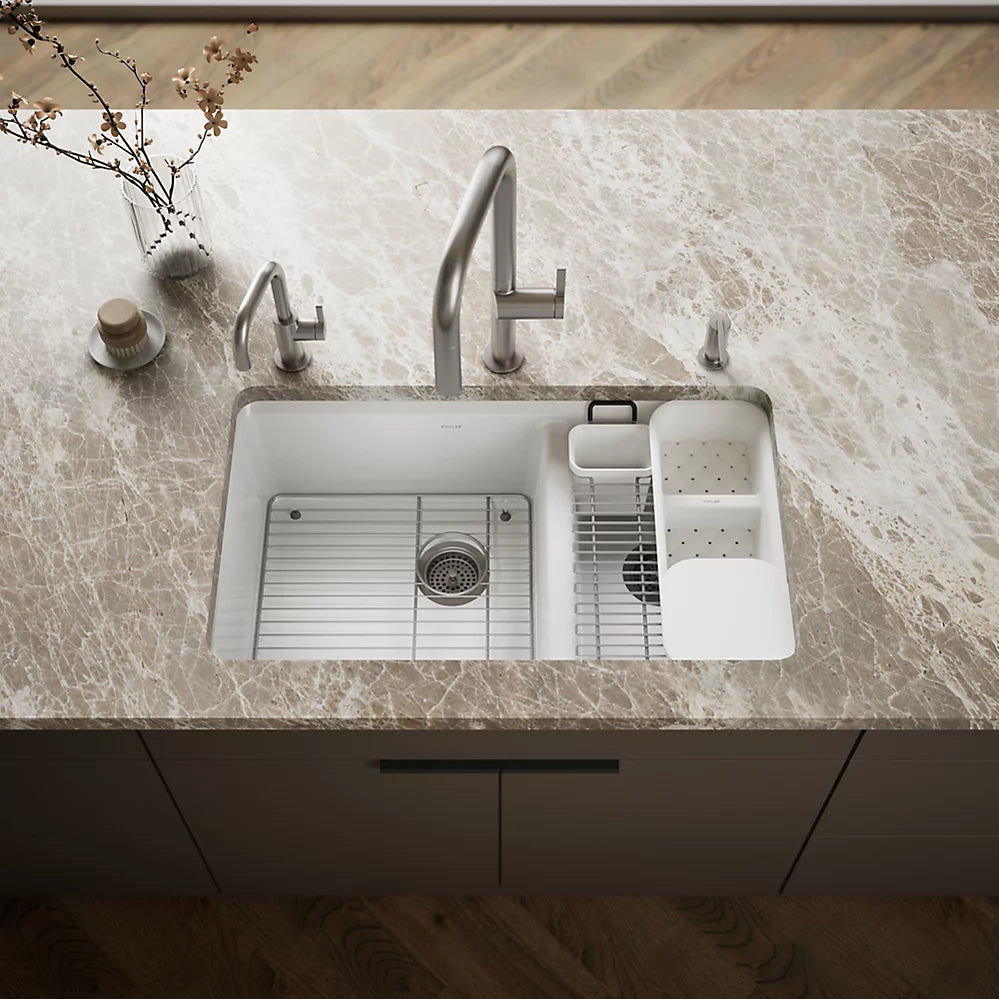 Kohler Riverby® 33" undermount double-bowl workstation kitchen sink