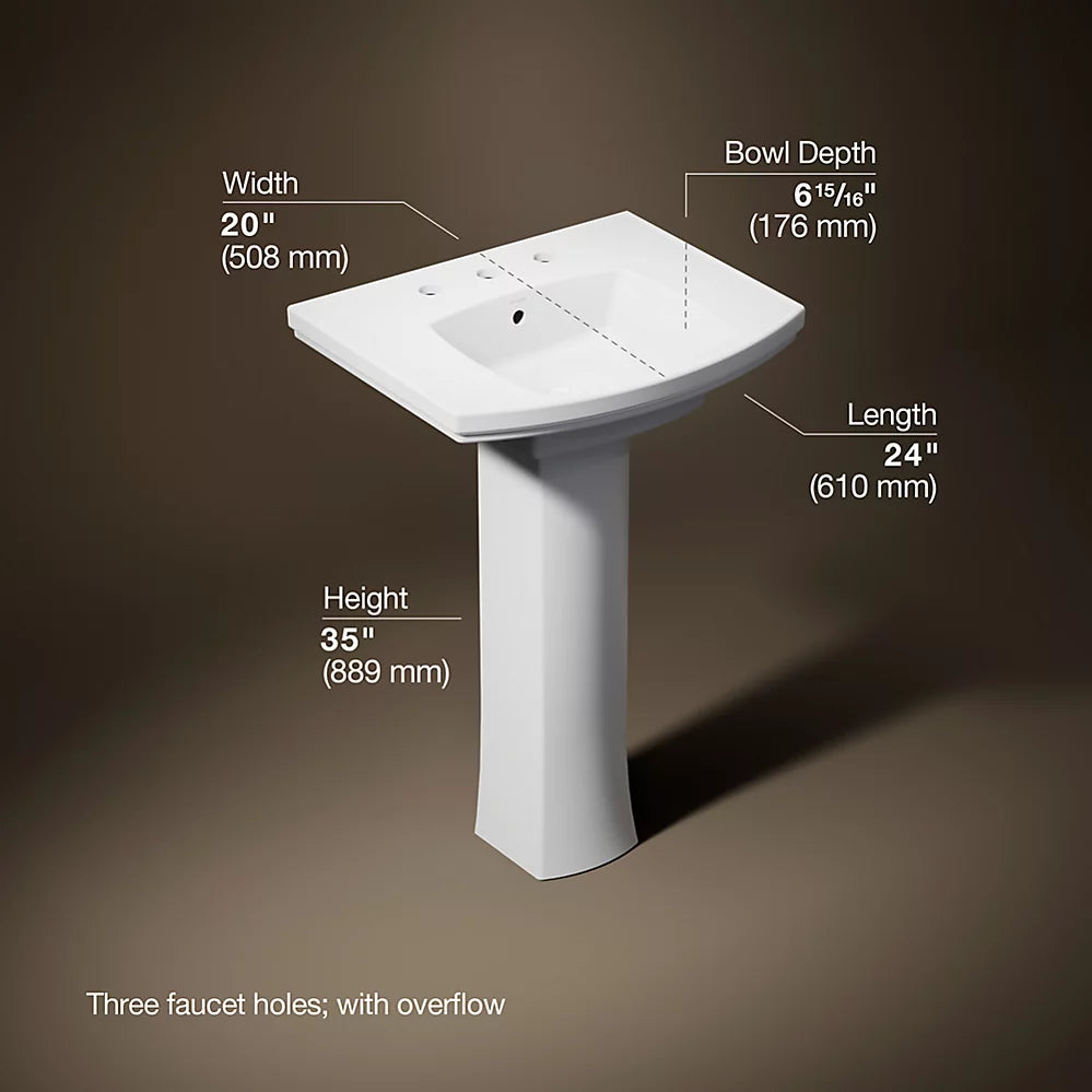Kohler 23-3/4" rectangular pedestal bathroom sink