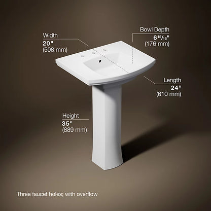 Kohler 23-3/4" rectangular pedestal bathroom sink