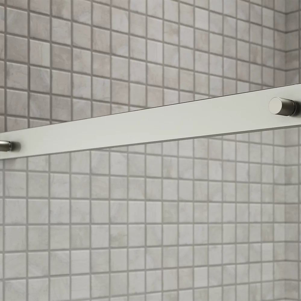 Kohler Sliding shower door, 75-1/2" H x 62-1/4 - 65-5/8" W with heavy 5/16" thick Crystal Clear glass with privacy band
