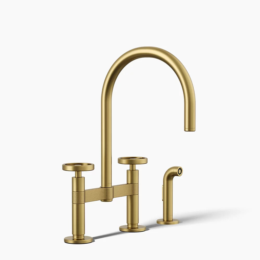 Kohler Billet® Two-hole bridge kitchen sink faucet with side sprayer