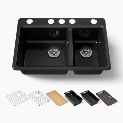 Kohler Riverby® 33" undermount double-bowl workstation kitchen sink