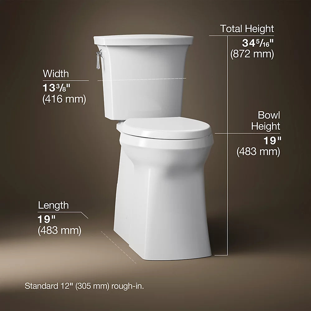 Kohler Tall two-piece elongated toilet with skirted trapway, 1.28 gpf