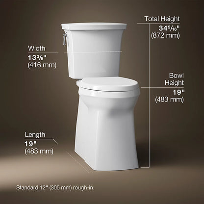 Kohler Tall two-piece elongated toilet with skirted trapway, 1.28 gpf