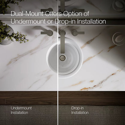 Kohler 13-1/4" round drop-in/undermount bathroom sink, no overflow