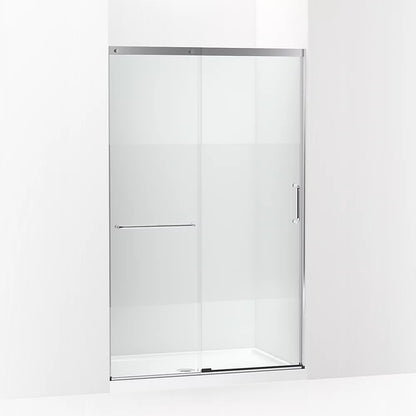 Kohler Sliding shower door, 75-1/2" H x 44-1/4 - 47-5/8" W, with heavy 5/16" thick Crystal Clear glass with privacy band
