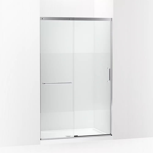 Kohler Sliding shower door, 75-1/2" H x 44-1/4 - 47-5/8" W, with heavy 5/16" thick Crystal Clear glass with privacy band