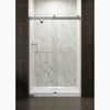 Kohler Sliding shower door, 74" H x 44-5/8 - 47-5/8" W, with 1/4" thick Crystal Clear glass