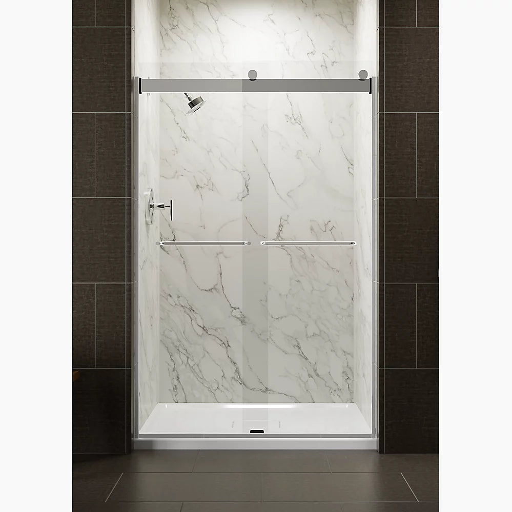 Kohler Sliding shower door, 74" H x 44-5/8 - 47-5/8" W, with 1/4" thick Crystal Clear glass