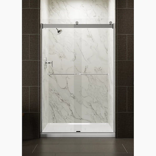 Kohler Sliding shower door, 74" H x 44-5/8 - 47-5/8" W, with 1/4" thick Crystal Clear glass