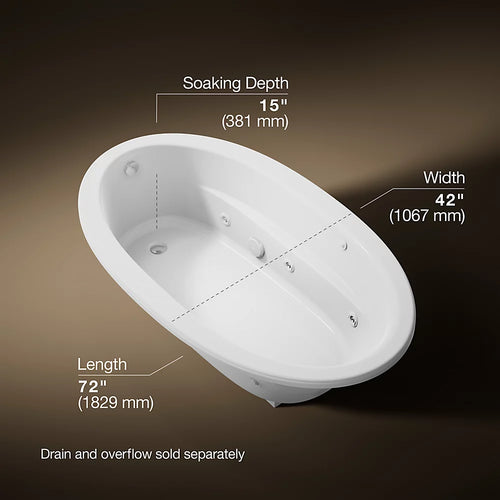 Kohler Sunward Heated Whirlpool Bath 72 x 42-Inch Drop-In Bathtub