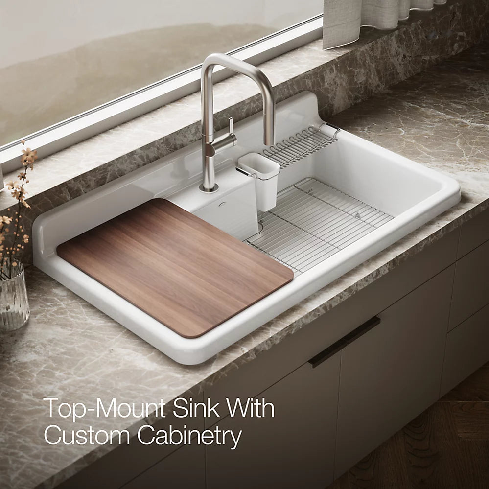 Kohler Farmstead® 45" top-/wall-mount single-bowl workstation farmhouse kitchen sink