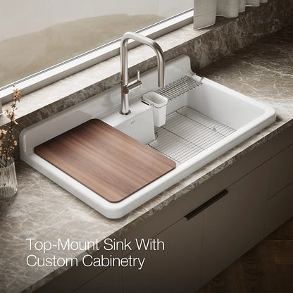 Kohler Farmstead® 45" top-/wall-mount single-bowl workstation farmhouse kitchen sink