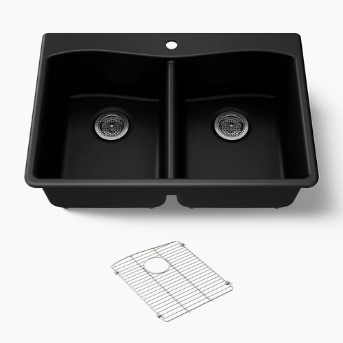 Kohler Kennon® 33" top-/undermount double-bowl kitchen sink