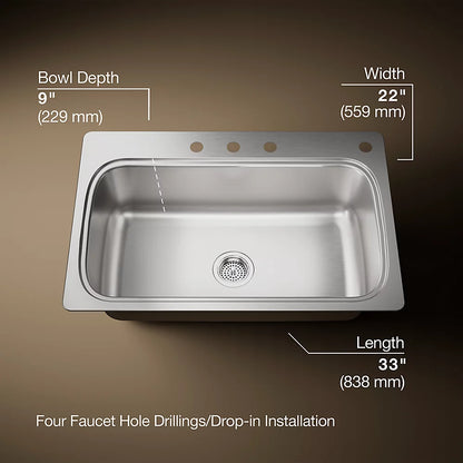 Kohler Verse™ 33" top-mount single-bowl kitchen sink