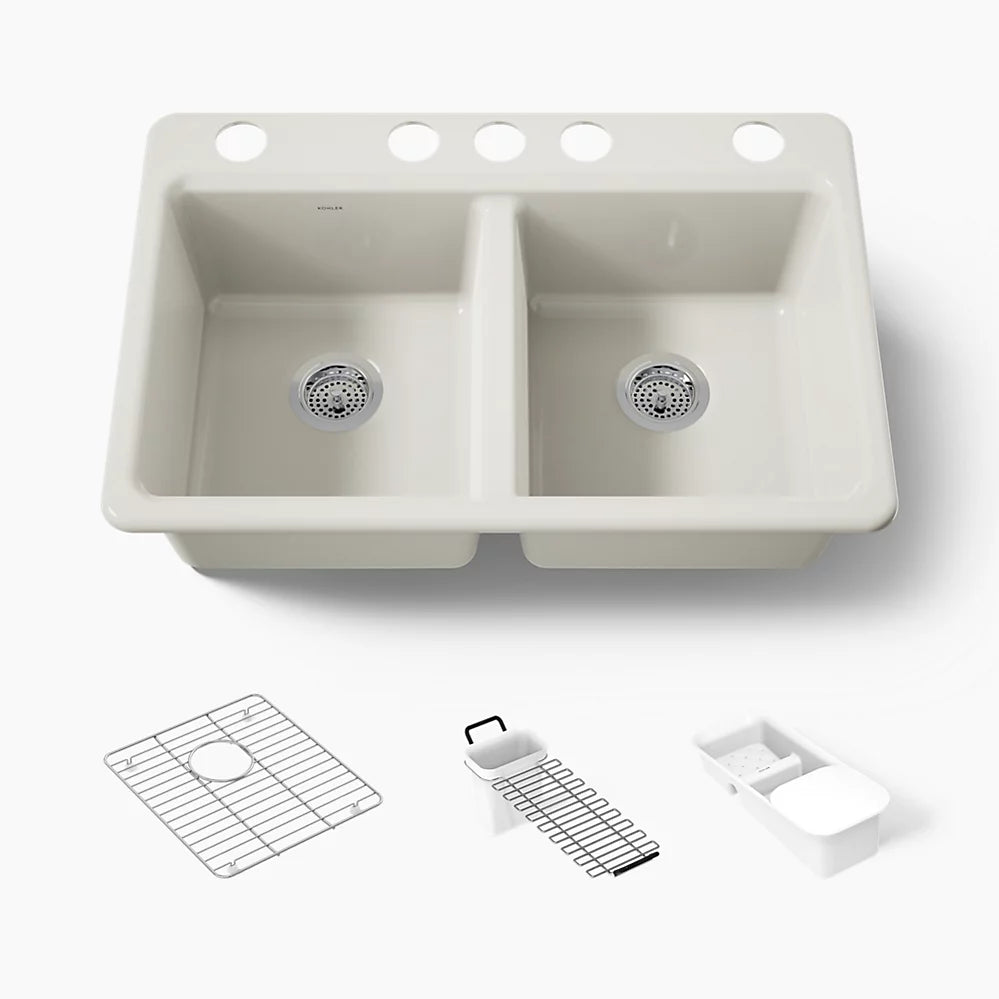 Kohler Riverby® 33" undermount double-bowl workstation kitchen sink