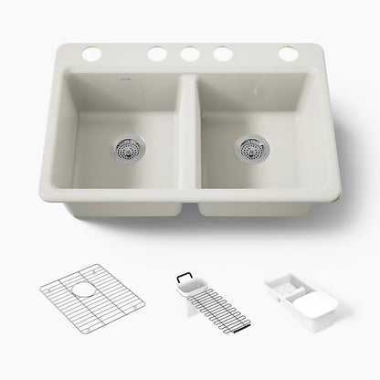 Kohler Riverby® 33" undermount double-bowl workstation kitchen sink