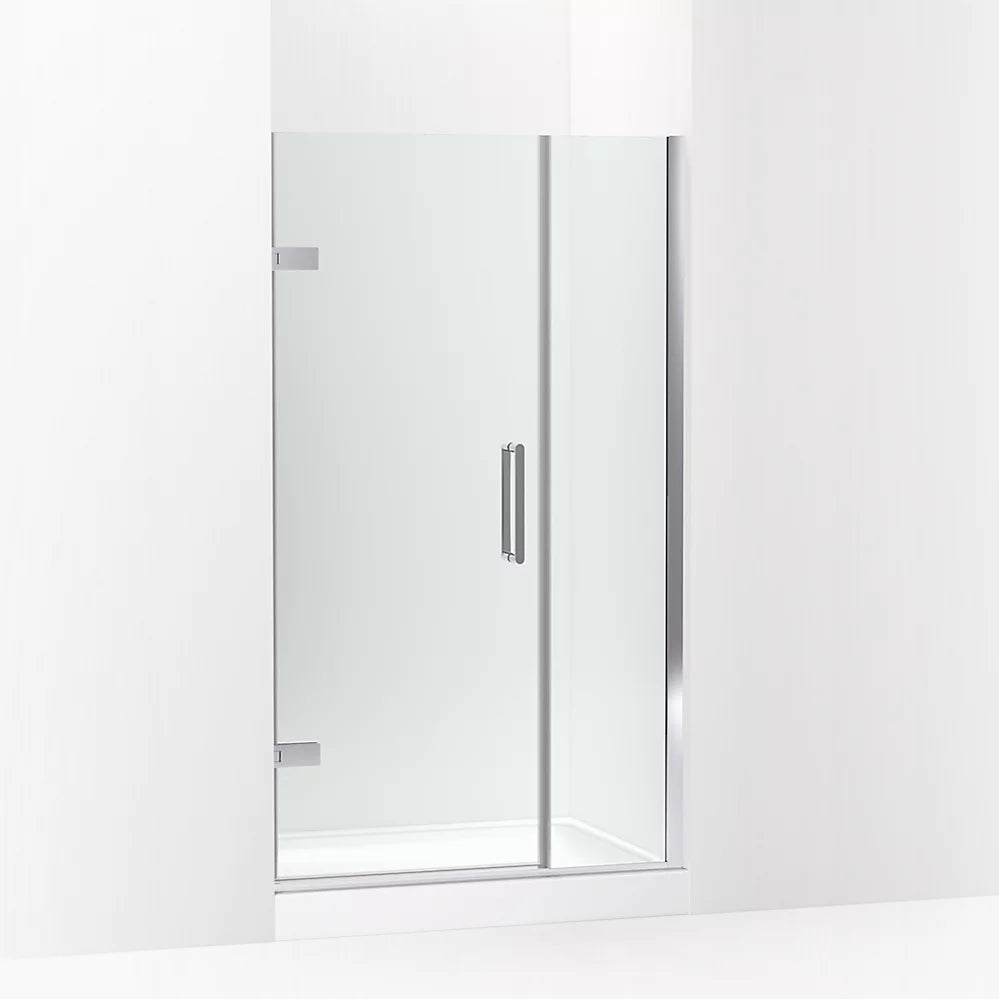 Kohler Frameless pivot shower door, 71-9/16" H x 39-5/8 - 40-3/8" W, with 3/8" thick Crystal Clear glass
