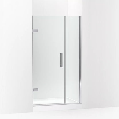 Kohler Frameless pivot shower door, 71-9/16" H x 39-5/8 - 40-3/8" W, with 3/8" thick Crystal Clear glass