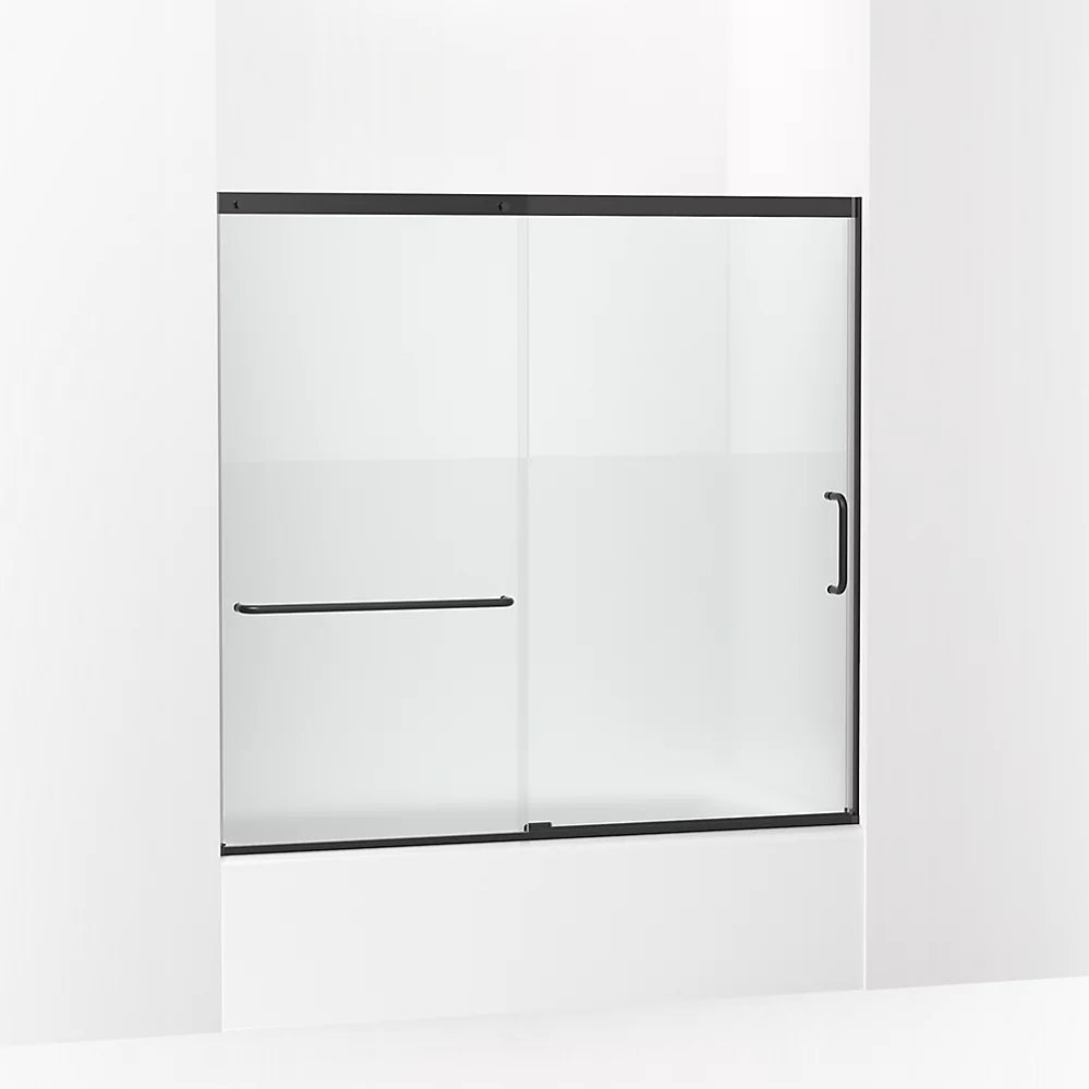 Kohler Sliding bath door, 56-3/4" H x 56-1/4 - 59-5/8" W with heavy 5/16" thick Crystal Clear glass with privacy band