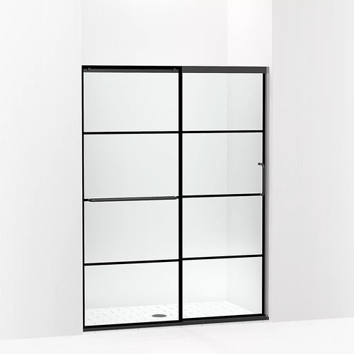 Kohler Sliding shower door, 70-1/2" H x 50-1/4 - 53-5/8" W, with 1/4" thick Crystal Clear glass with rectangular grille pattern