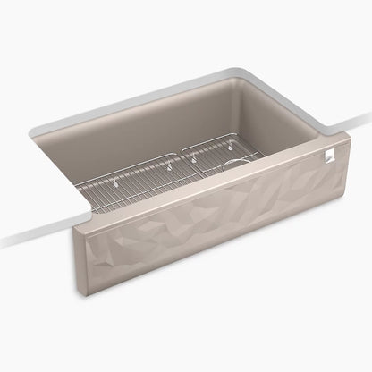 Kohler 34" undermount single-bowl farmhouse kitchen sink with faceted design