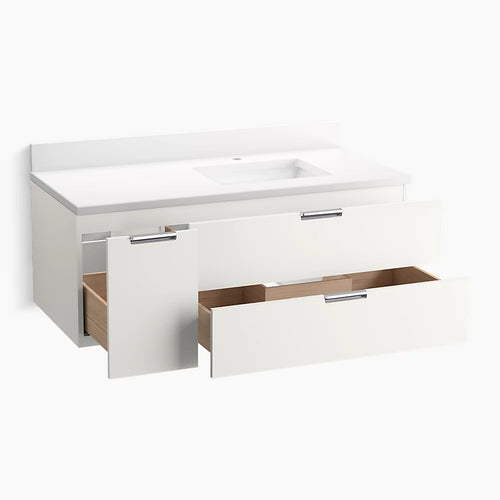 Kohler 48" wall-hung bathroom vanity cabinet with sink and quartz top