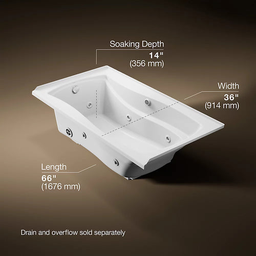Kohler Mariposa 60" x 36" Alcove whirlpool bath with Bask® heated surface, left drain