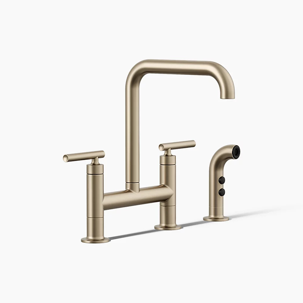 Kohler Two-hole bridge kitchen sink faucet with side sprayer