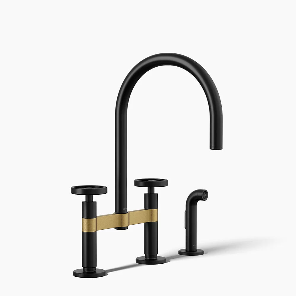 Kohler Billet® Two-hole bridge kitchen sink faucet with side sprayer