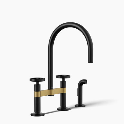 Kohler Billet® Two-hole bridge kitchen sink faucet with side sprayer