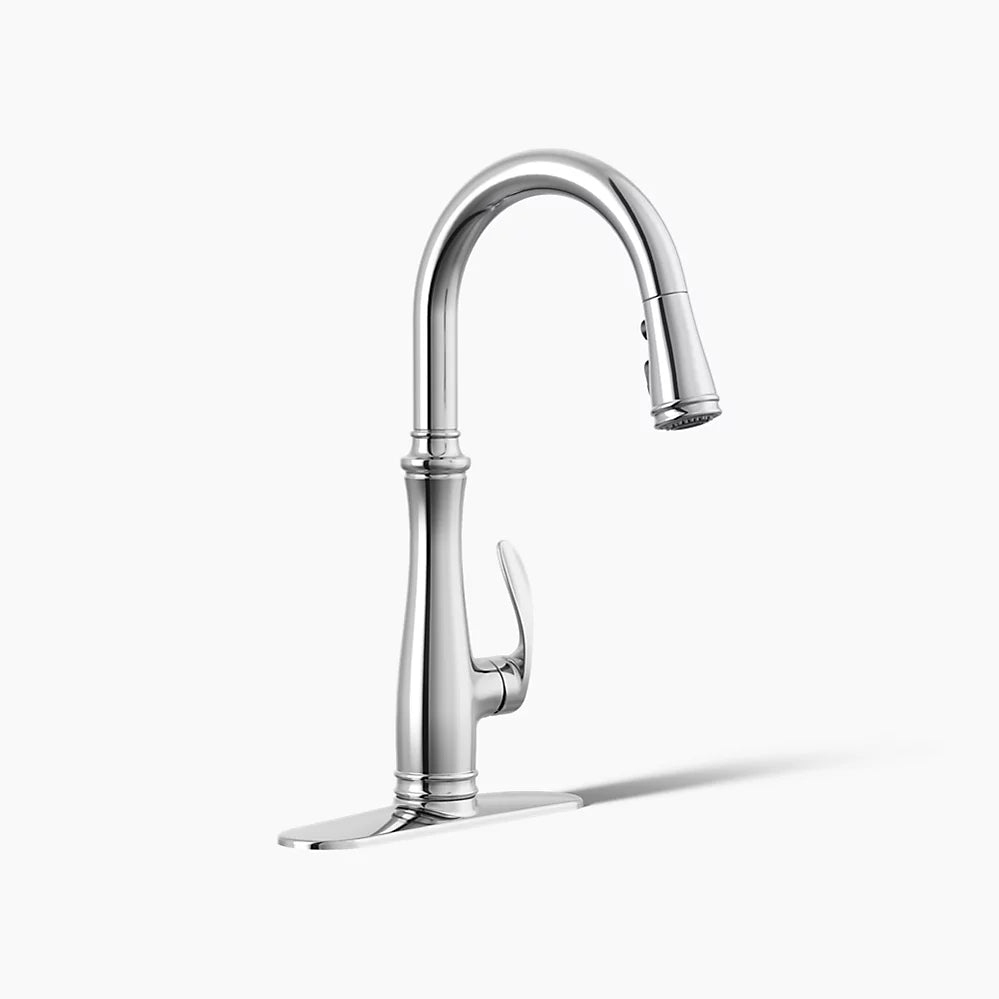 Kohler Pull-down kitchen sink faucet with three-function sprayhead