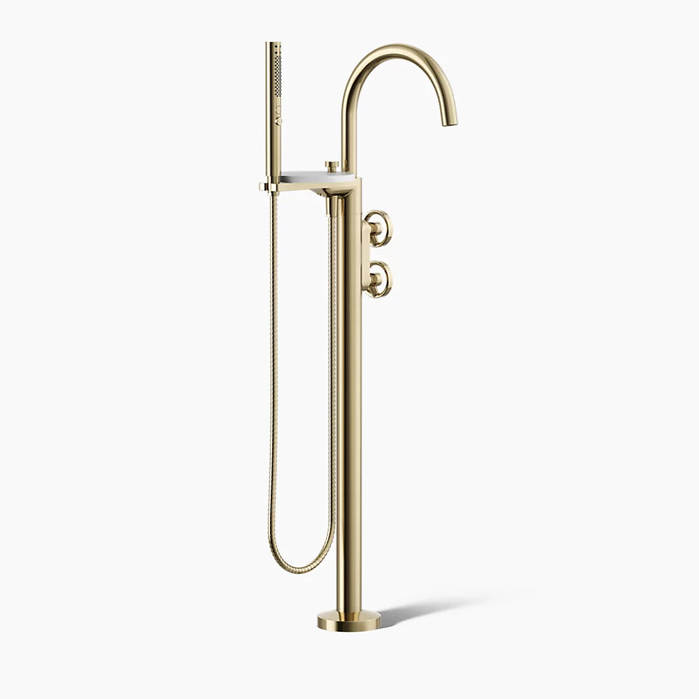 Kohler Floor-mount bath filler trim with industrial handles and handshower