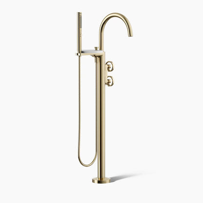 Kohler Floor-mount bath filler trim with industrial handles and handshower