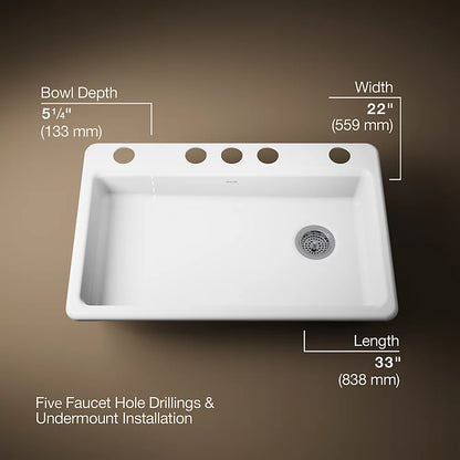 Kohler Riverby® 33" undermount single-bowl kitchen sink