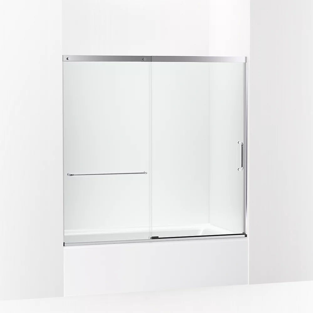 Kohler Sliding bath door, 56-3/4" H x 56-1/4 - 59-5/8" W with heavy 5/16" thick Crystal Clear glass