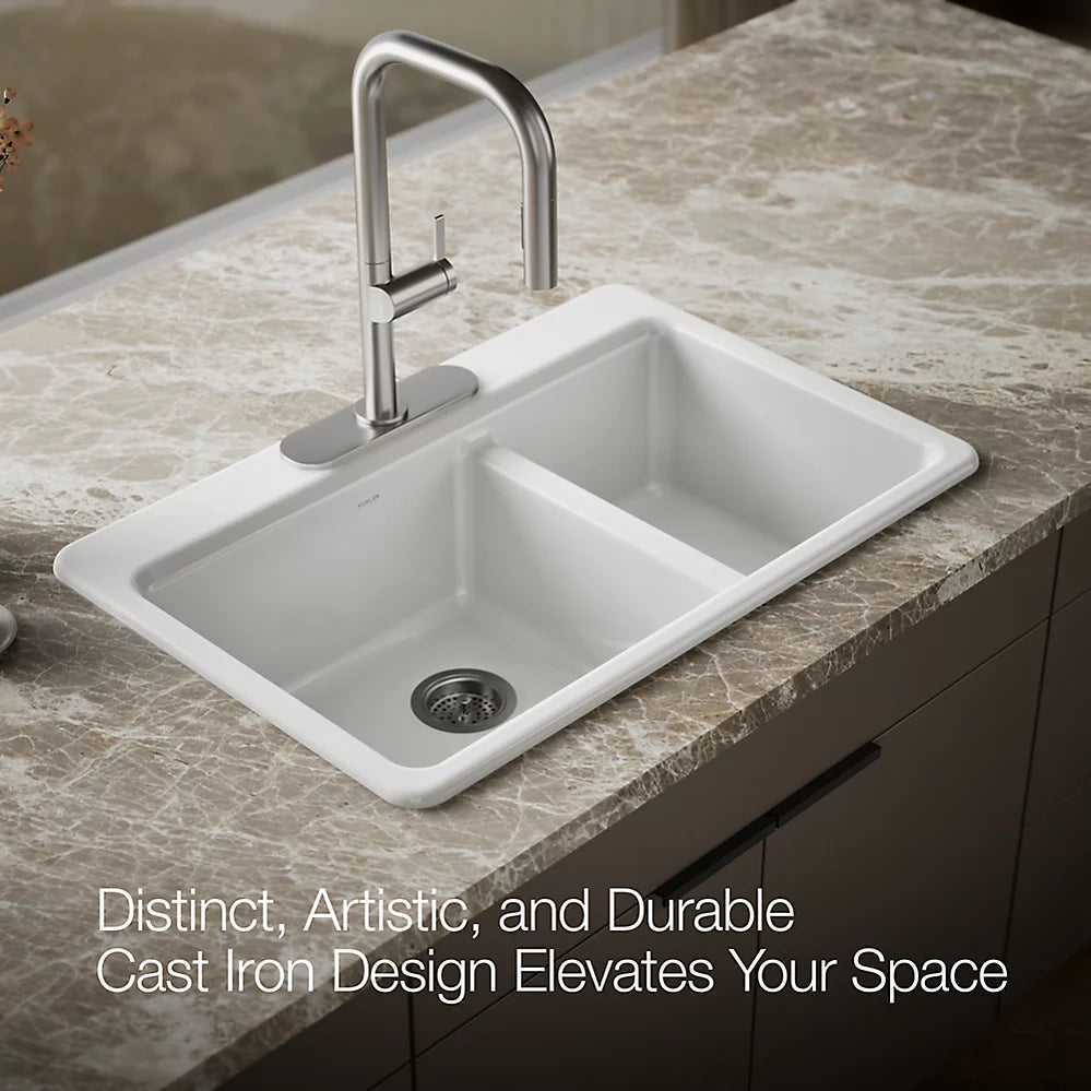 Kohler Riverby® 33" top-mount double-bowl kitchen sink