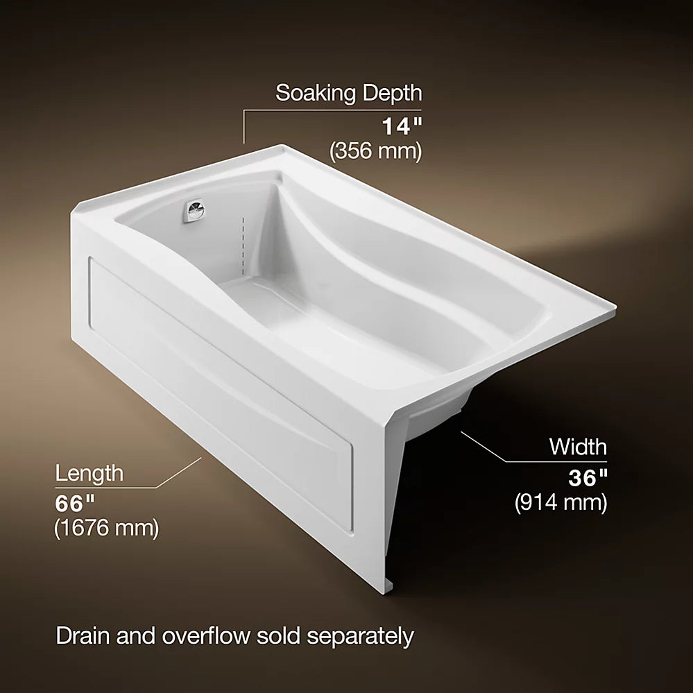 Kohler Mariposa 66" x 36" Alcove bath, left drain
