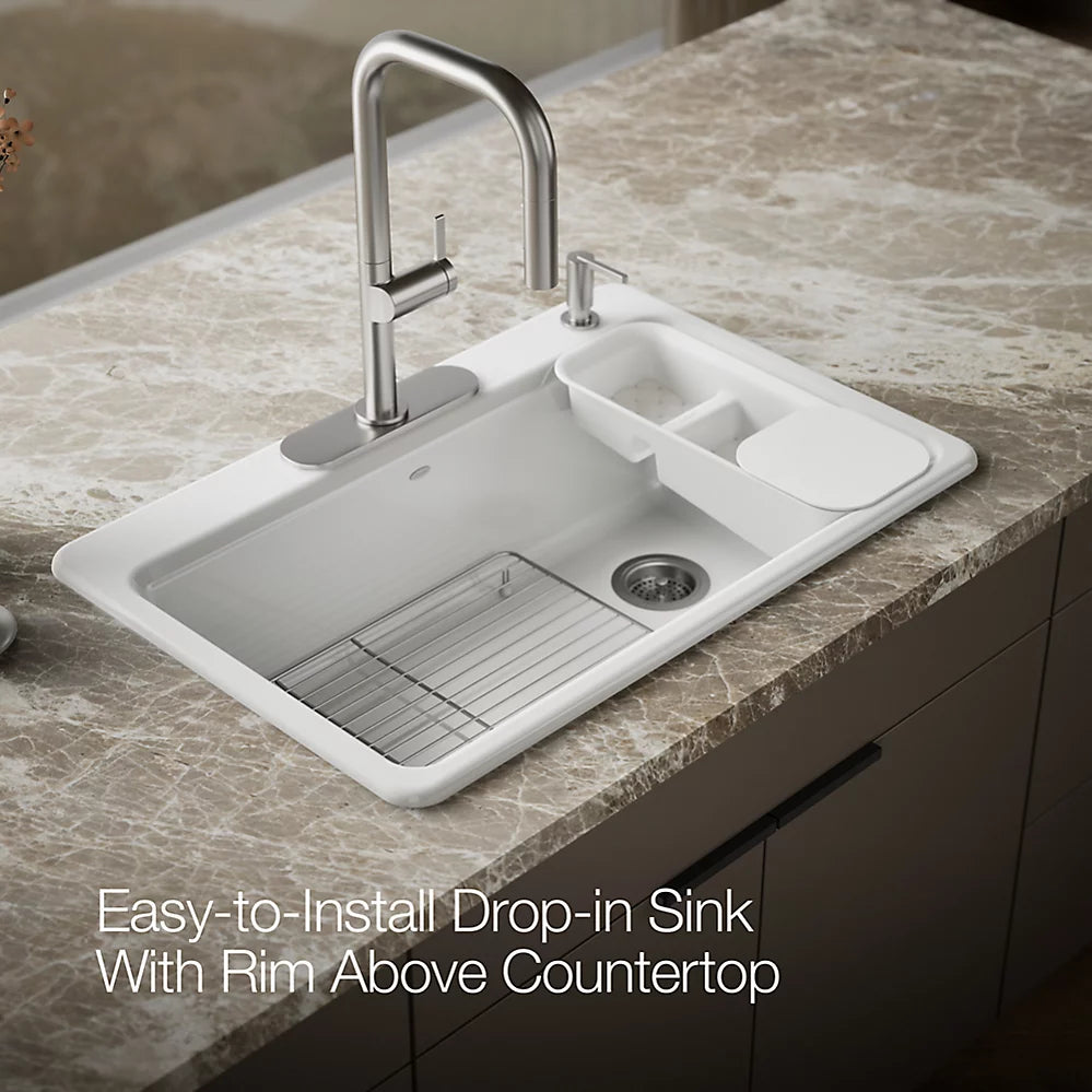 Kohler Riverby® 33" top-mount single-bowl workstation kitchen sink