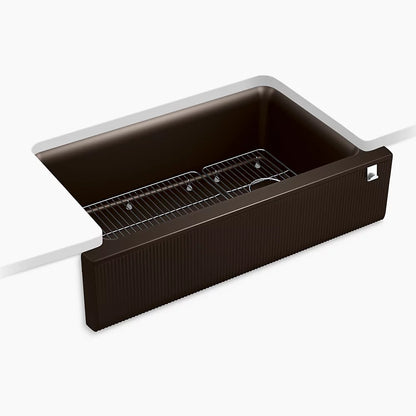 Kohler 34" undermount single-bowl farmhouse kitchen sink with fluted design