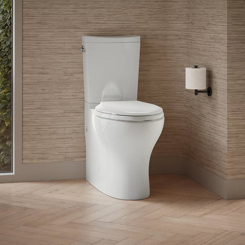 Kohler Two-piece elongated toilet with skirted trapway, dual-flush