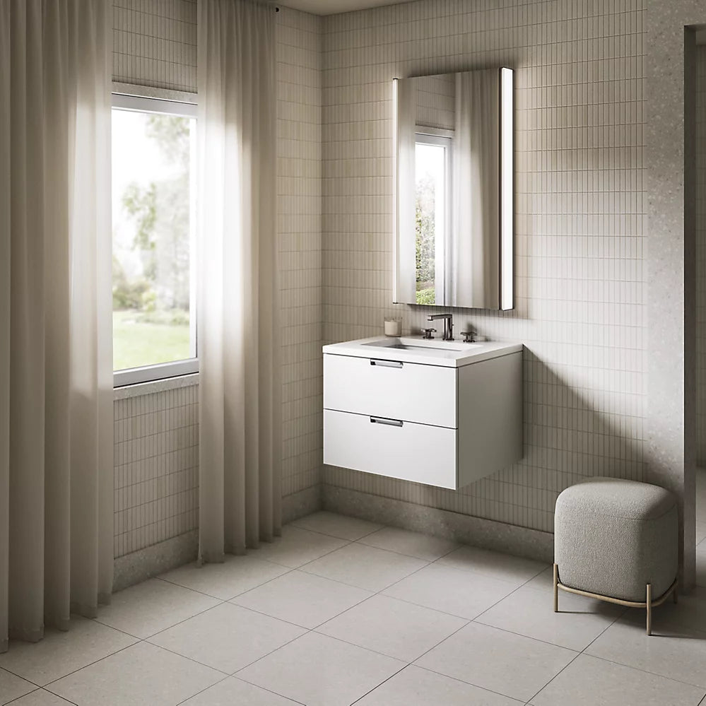 Kohler 24" wall-hung bathroom vanity cabinet with sink and quartz top