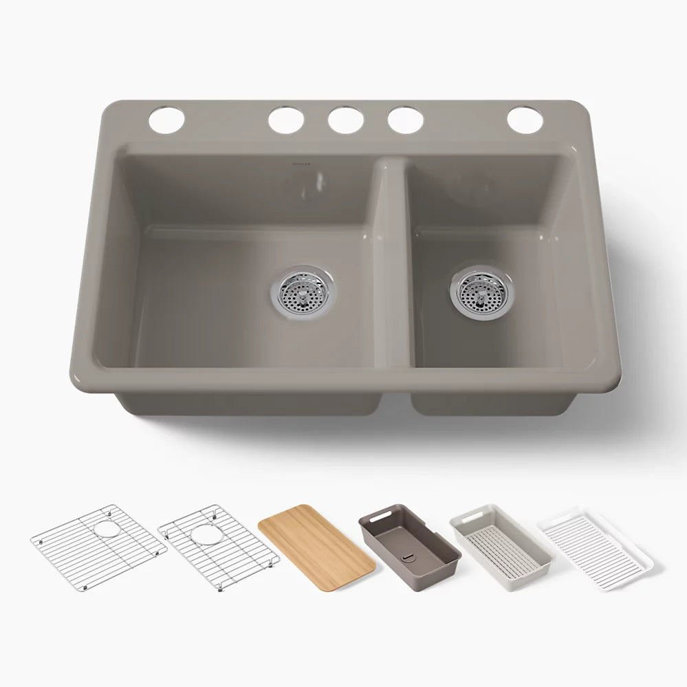 Kohler Riverby® 33" undermount double-bowl workstation kitchen sink