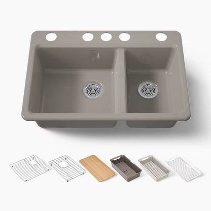 Kohler Riverby® 33" undermount double-bowl workstation kitchen sink