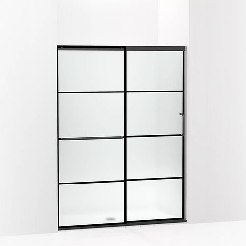 Kohler Sliding shower door, 70-1/2" H x 50-1/4 - 53-5/8" W, with 1/4" thick Frosted glass with rectangular grille pattern
