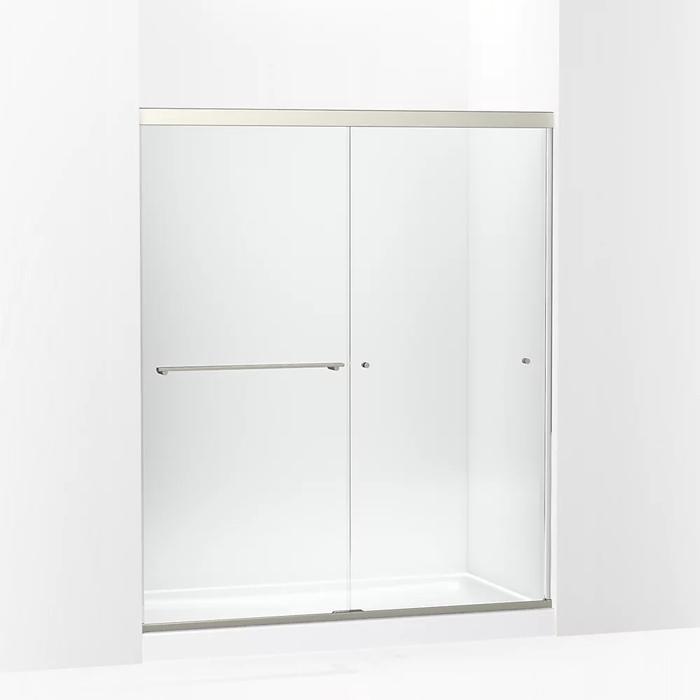 Kohler Sliding shower door, 70" H x 56-5/8 - 59-5/8" W, with 5/16" thick Crystal Clear glass